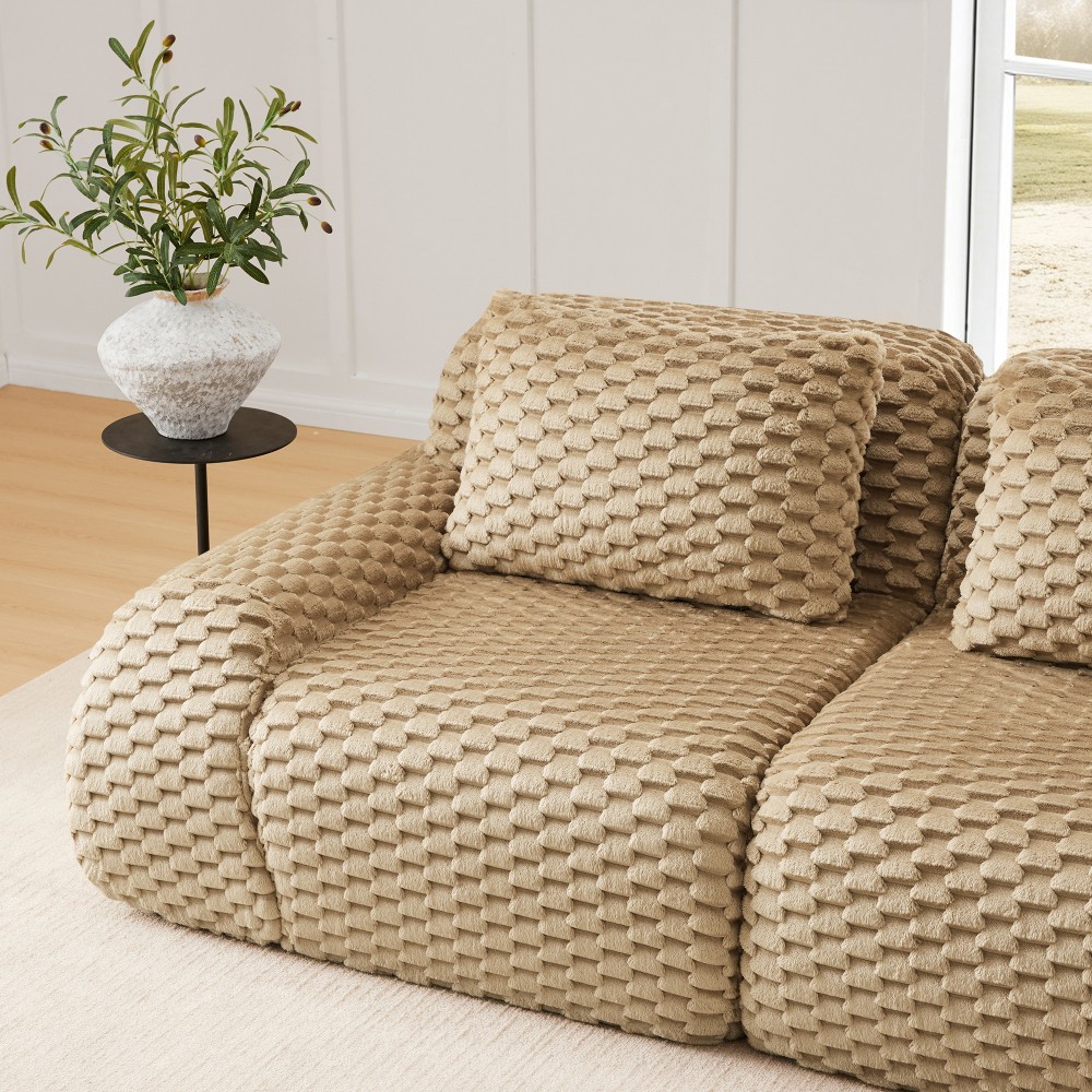 146" Modular Sectional Sofa w/ Flannelette Fabric, 4-Seater, Light Camel