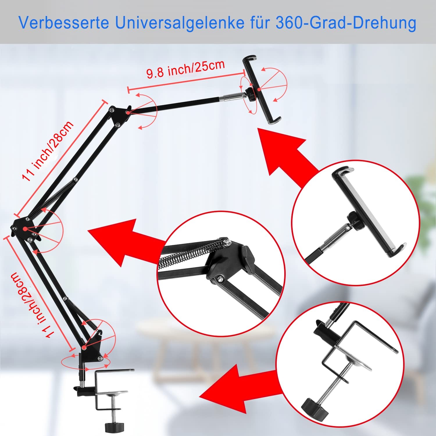 Tablet Stand Adjustable,Foldable Arm Stand for Bed,Aluminum Universal Flexibl