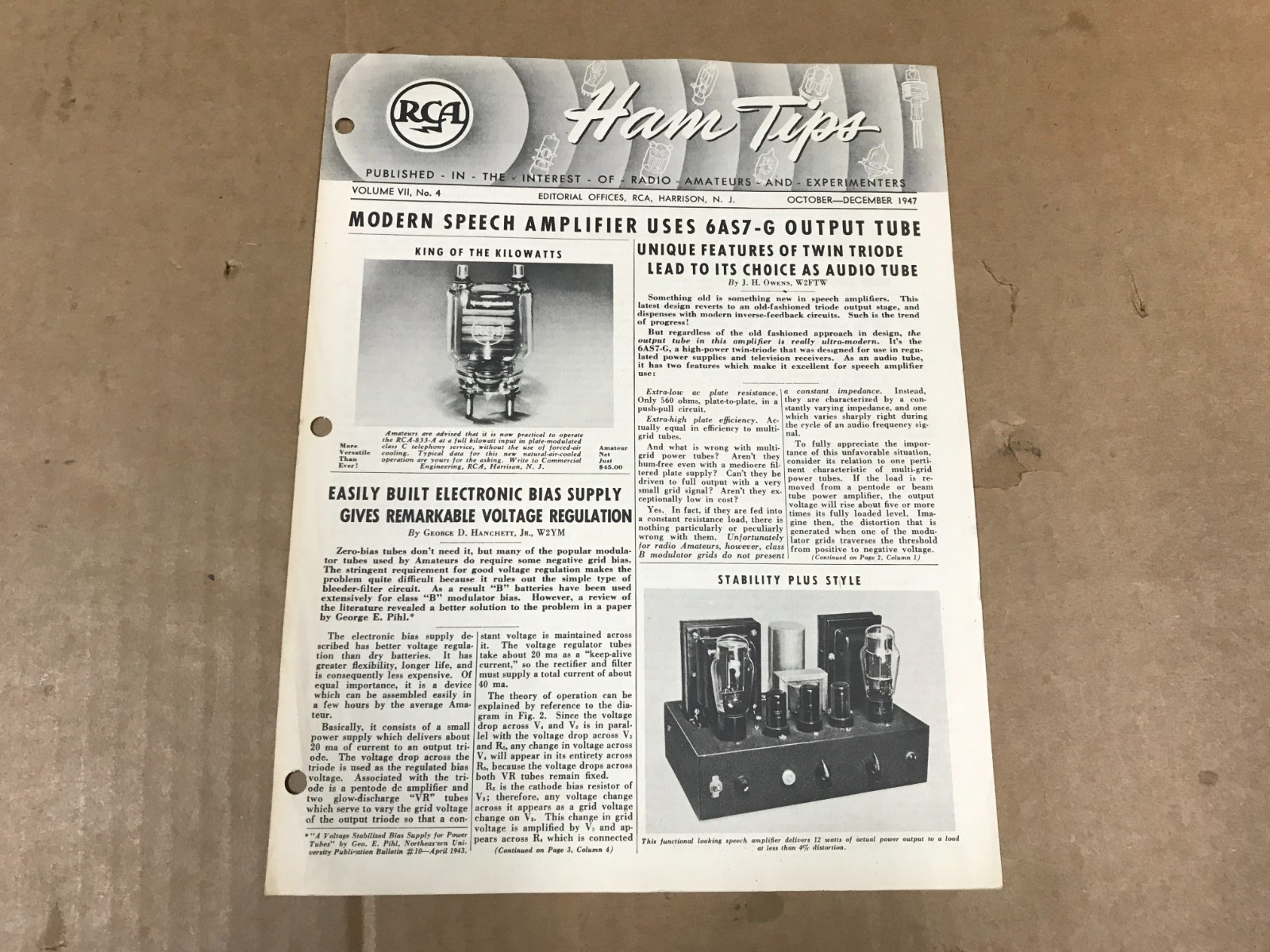 Vintage RCA Ham Tips Booklet - Vol. 7 No. 4 - October-December 1947
