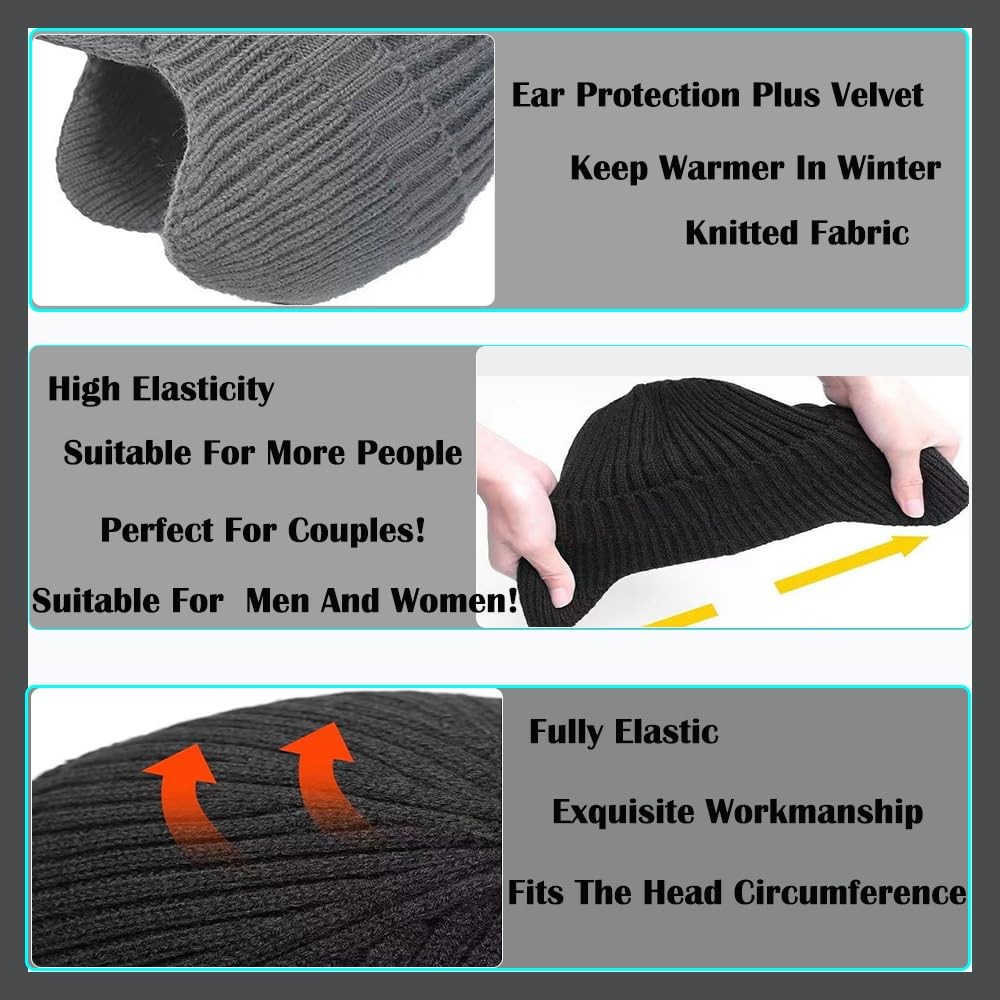 JHDESSLY Knit Beanies with Visor & Earflaps for Men and One Size, Black