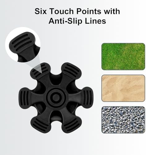 Cane Tip - Self Standing 6 Prong Support Rubber Base for Walking Stick & Cane -
