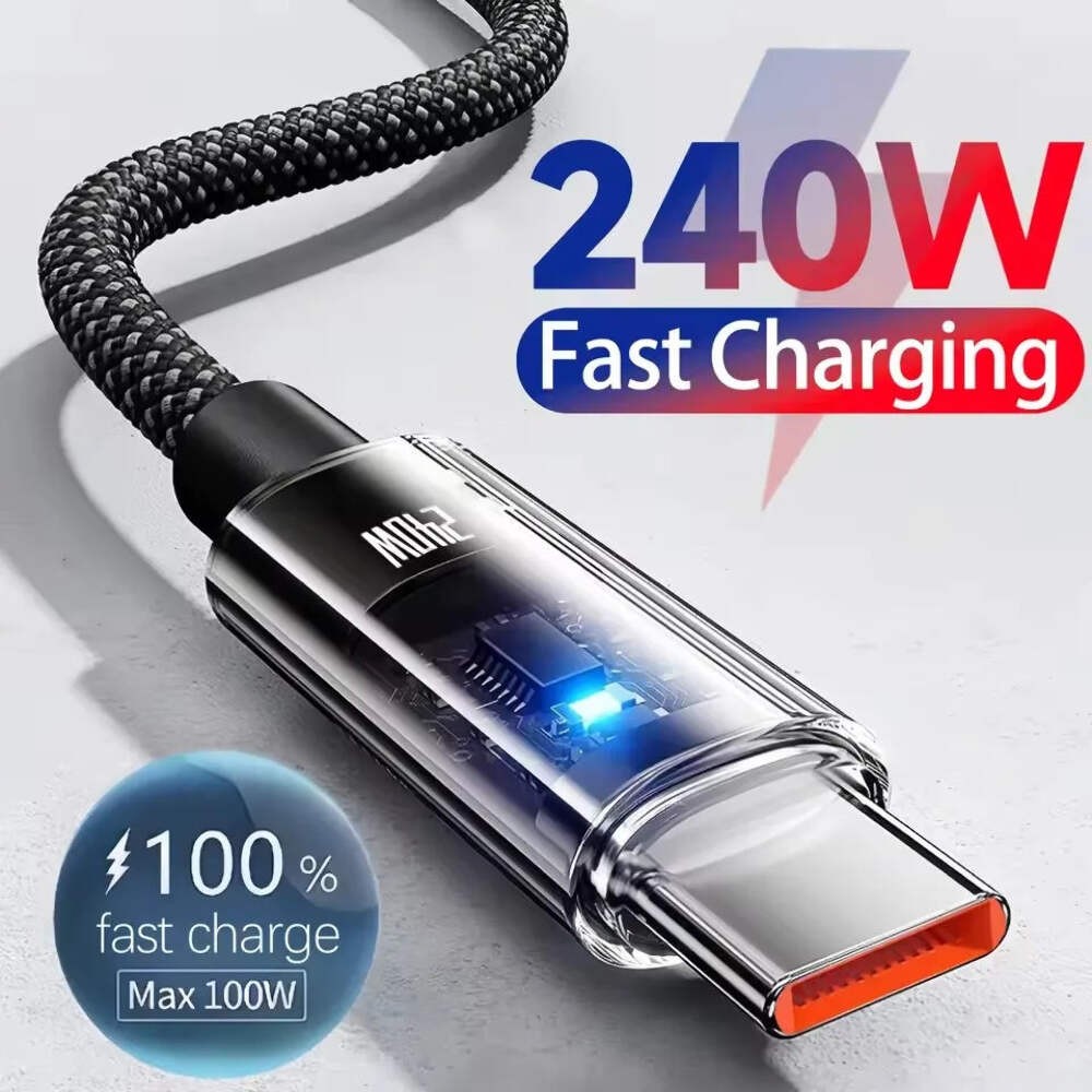 Cable USB C 240W Carga Rápida Nylon LED | Carga y Datos
