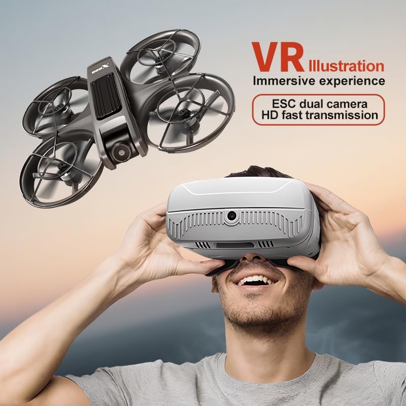 VR FPV Hobby Drone with Goggles, Optical Flow Positioning, Dual Black