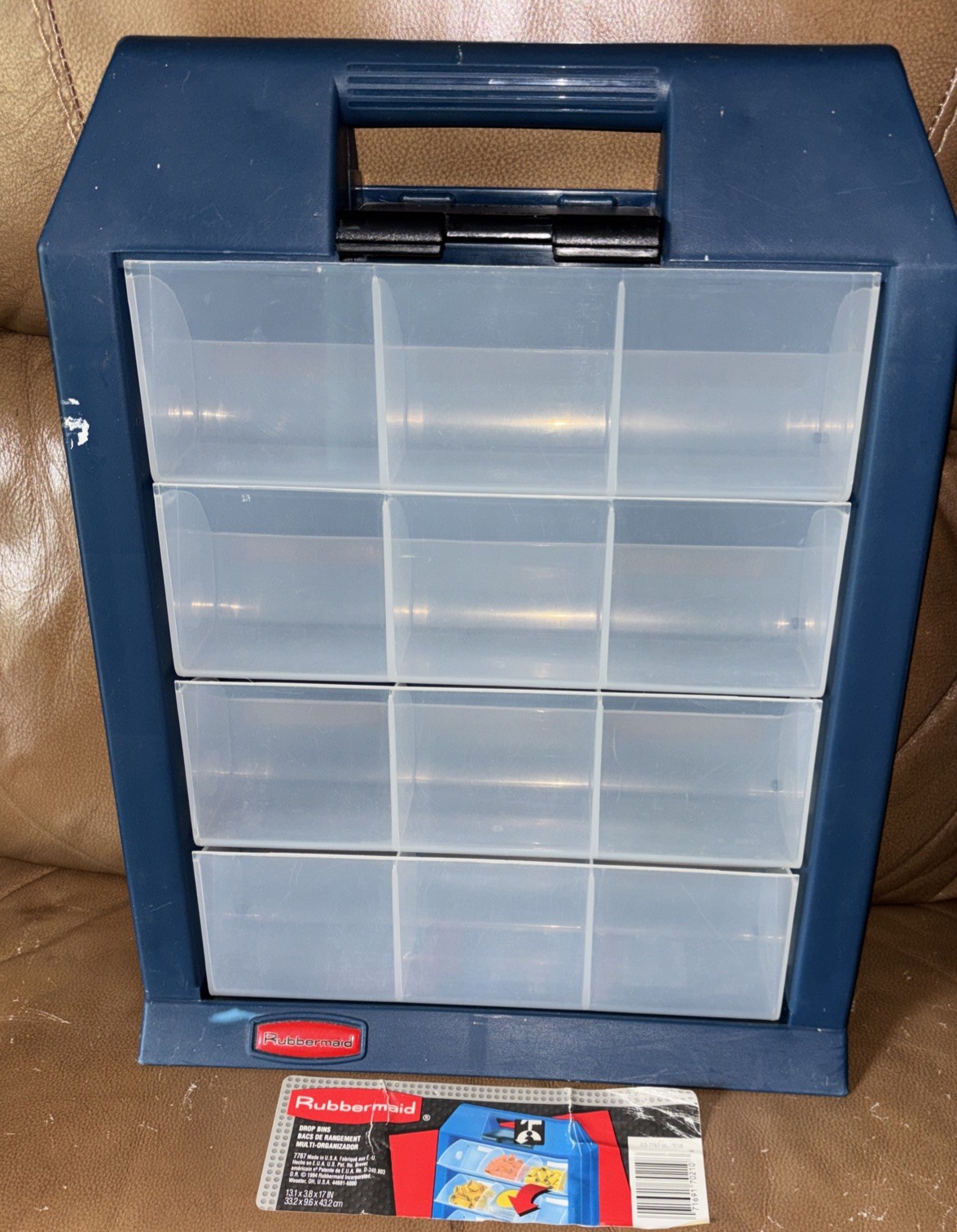 Rubbermaid Tilt Out 12 Compartment Storage-Organizer-Carrying Case Latch Blue