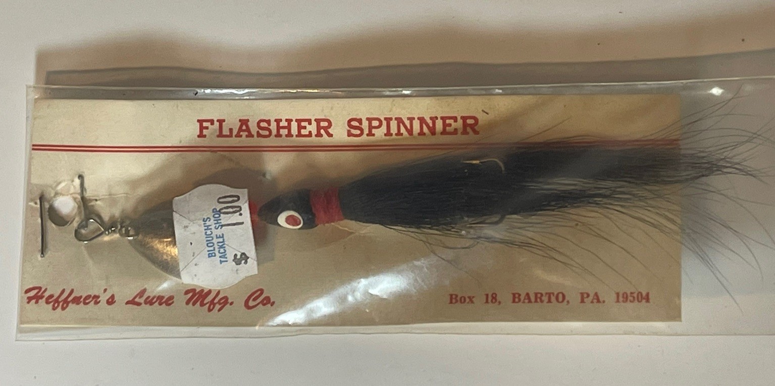 Vintage Rare Heffner's Barto PA Flasher Spinner Fishing Lure Blue Tail NOS