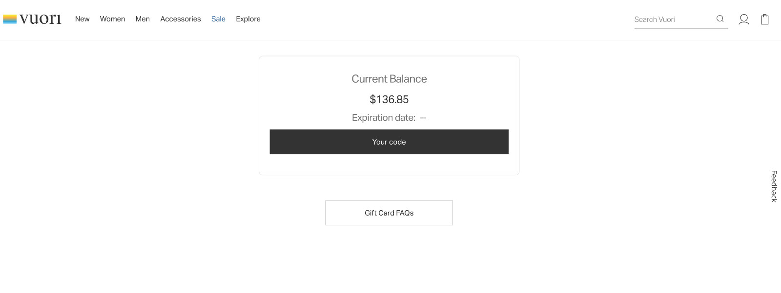 Vuori Gift Card - $136.85 Value for $120