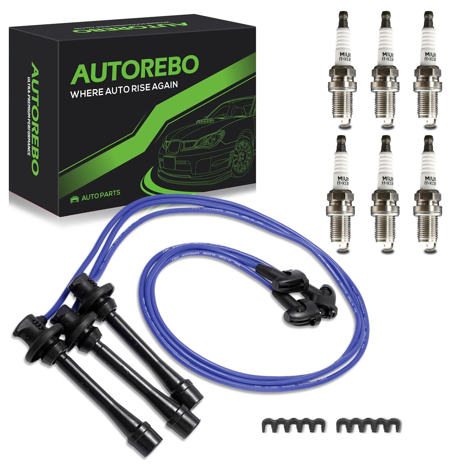 Set of 3 PCS Ignition Spark Plug Wires 19037-62050 4412 RC-TE66 & 6 Iridium S...