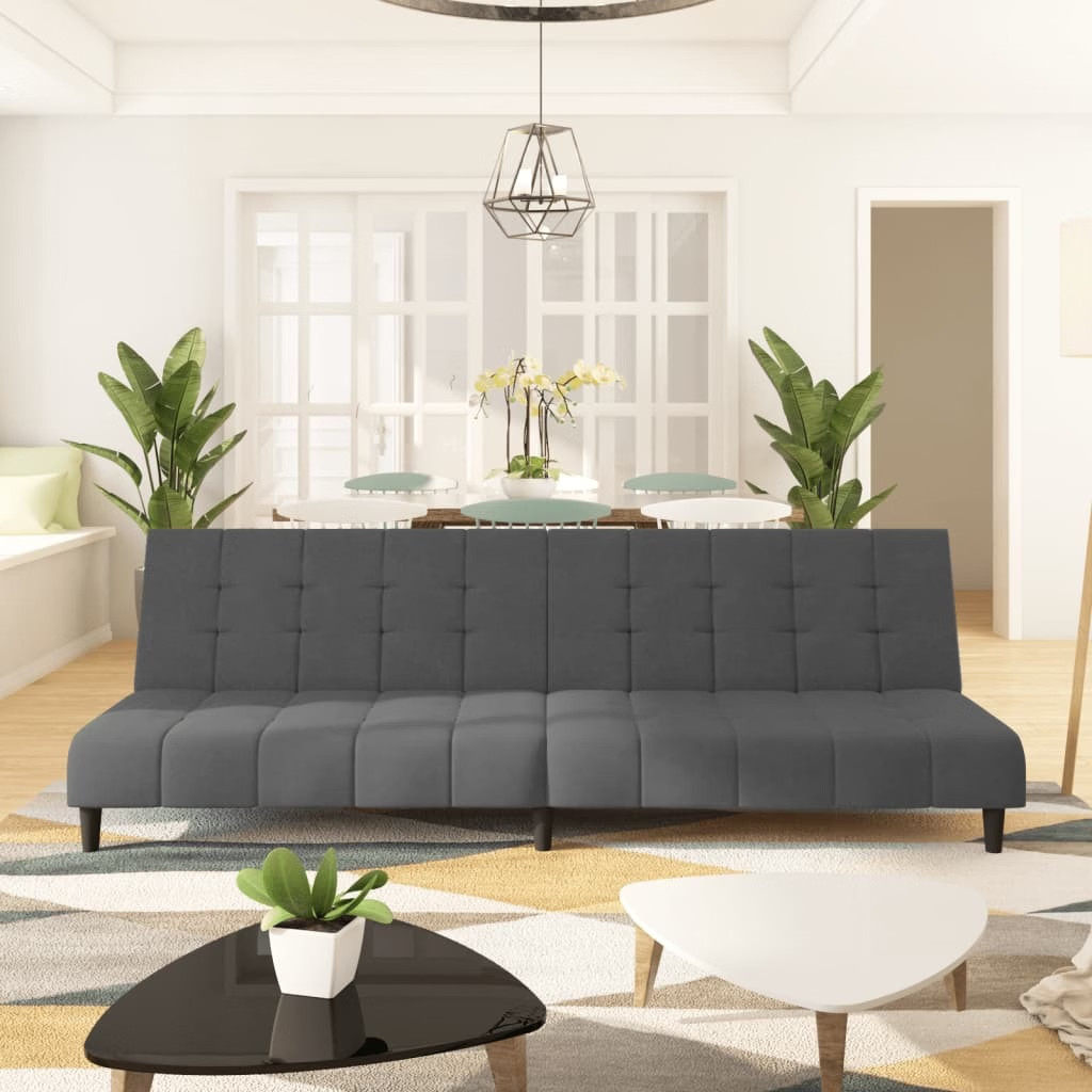 Sofa Bed Dark Grey Velvet (100% polyester), wood, plastic