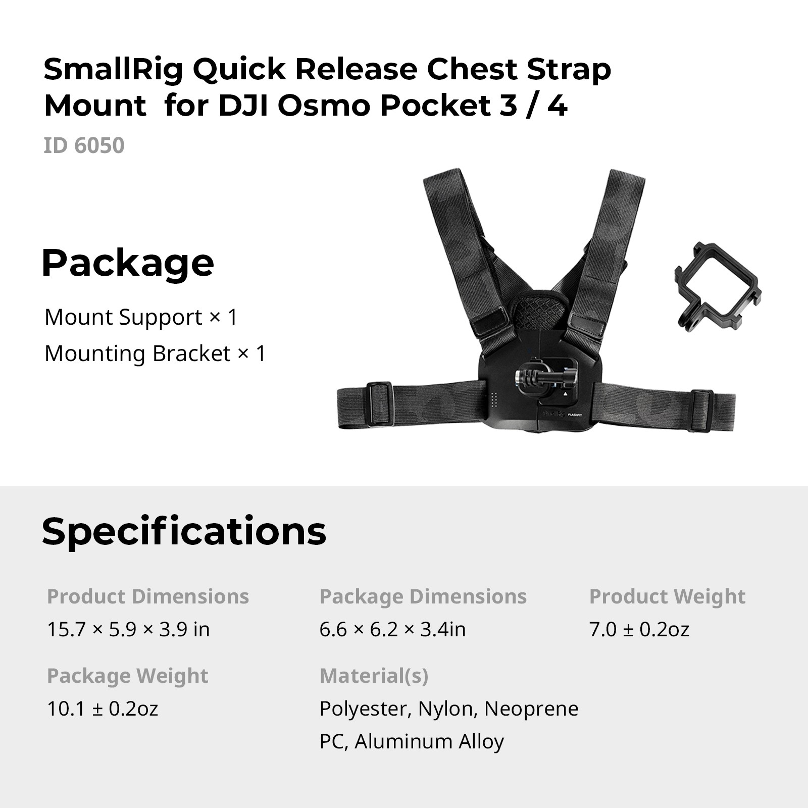 SmallRig Action Camera Chest Mount for DJI Osmo Pocket 3 / 4 Camera - 6050