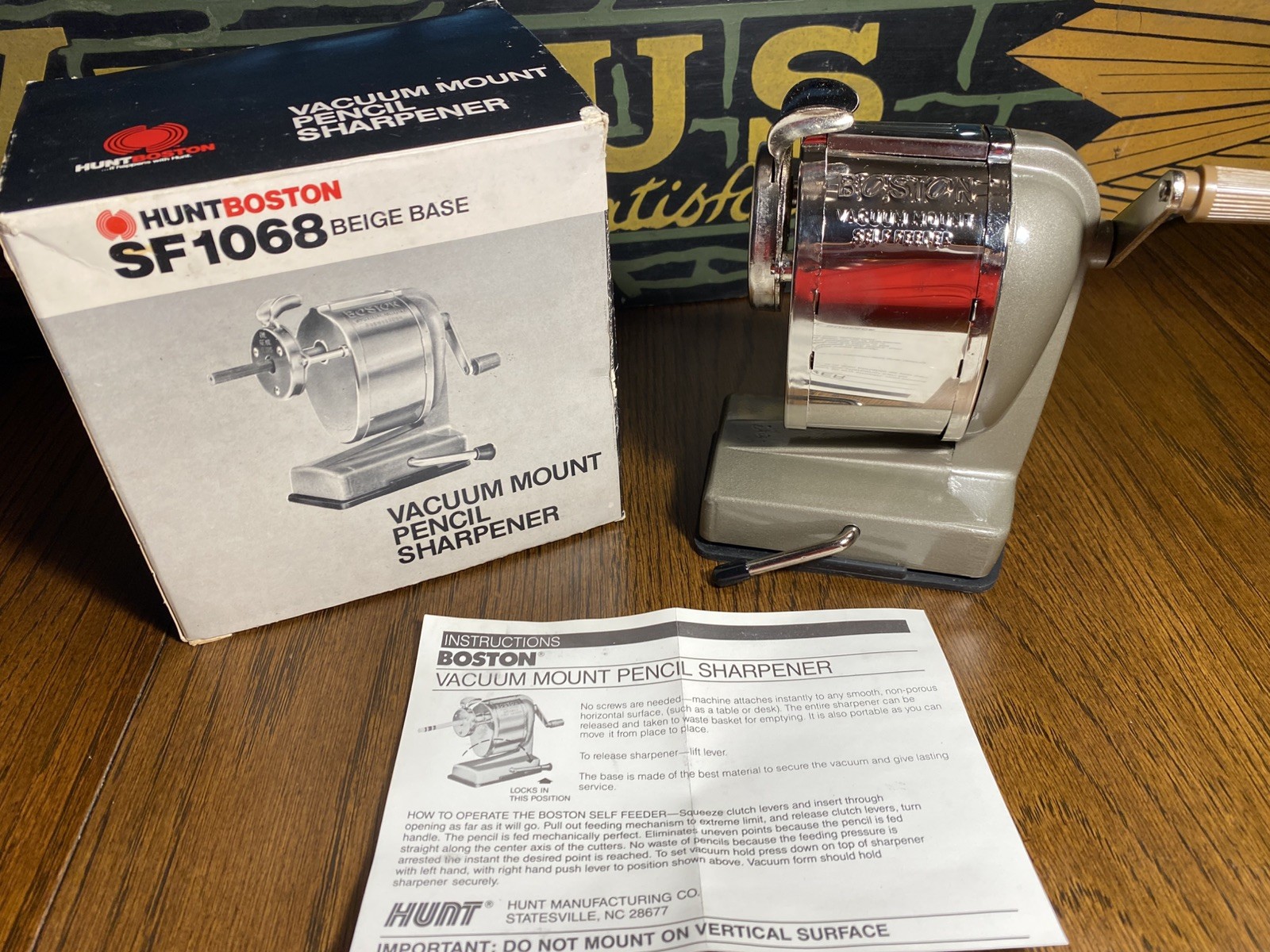 Vintage Hunt Boston Vacuum Mount Pencil Sharpener SF1068 Self-feeder - Unused