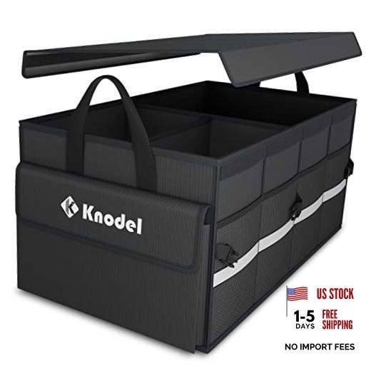 K KNODEL Car Trunk Organizer with Lid, Collapsible Car Medium-With Lid Black