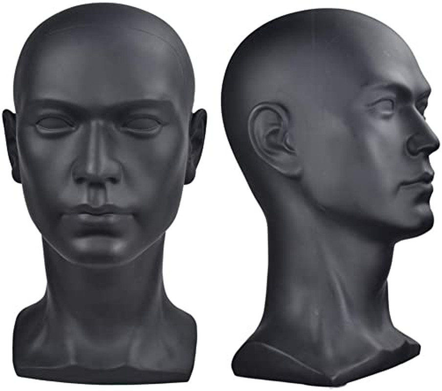 PVC Mannequin Head Black Male Manikin Dummy Stand Model Display Hat Scarf Wigs H