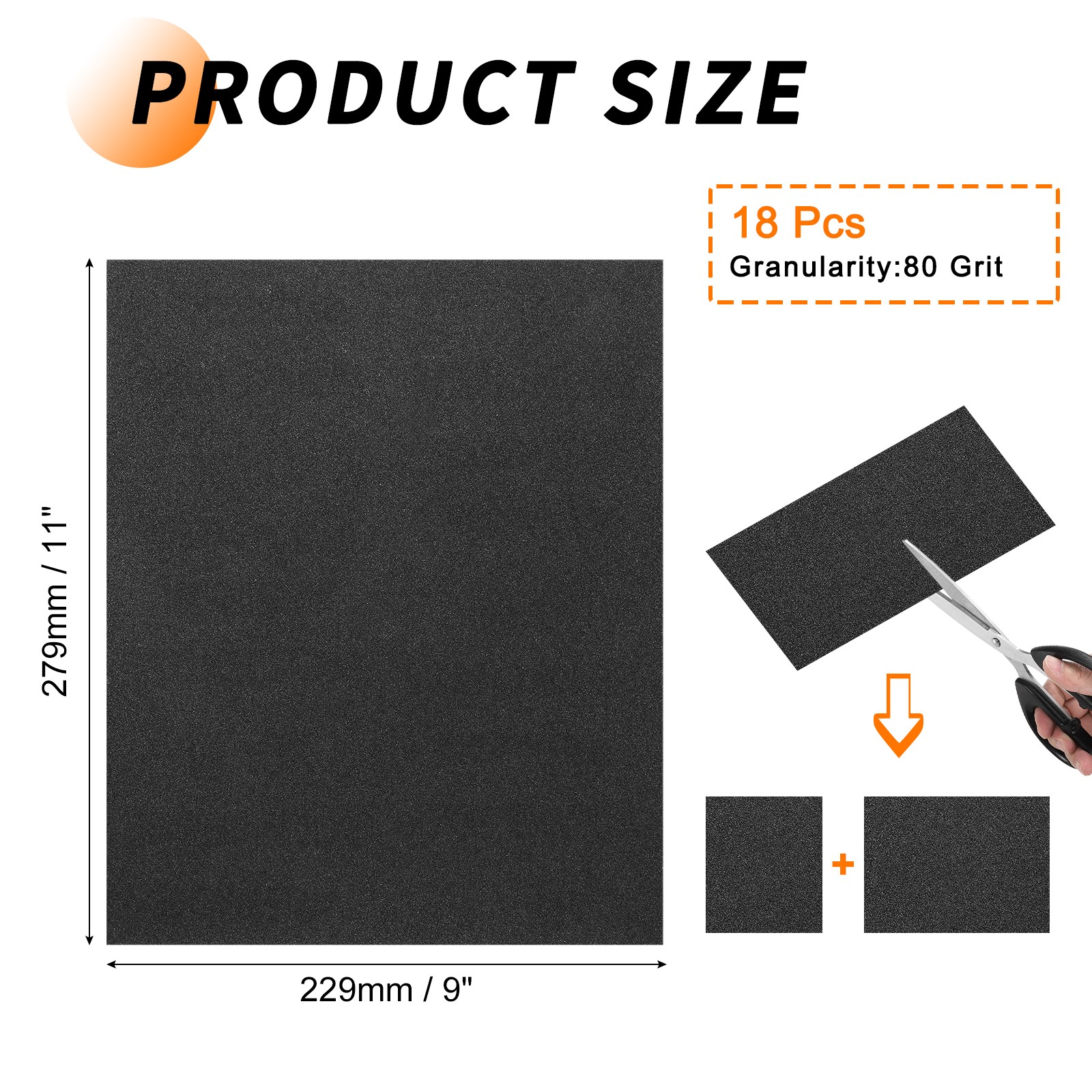 18 Pcs 80 Grit Dry SandPapers, 9 x 11 Inch Sand Papers