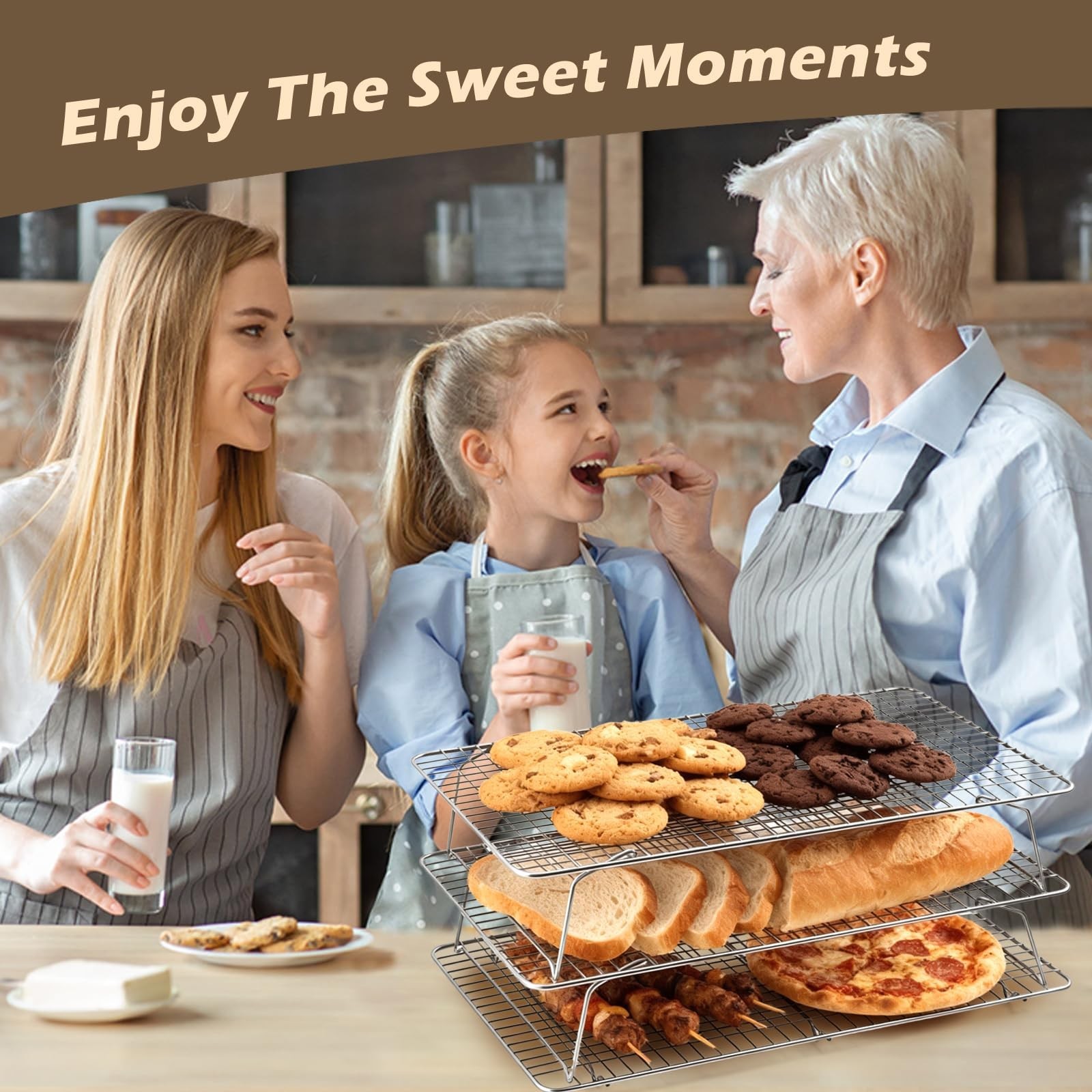 Pleafind 3 PCS Silver Stackable Cooling Rack -16 x 10 Inch Wire Rack, Heavy D...