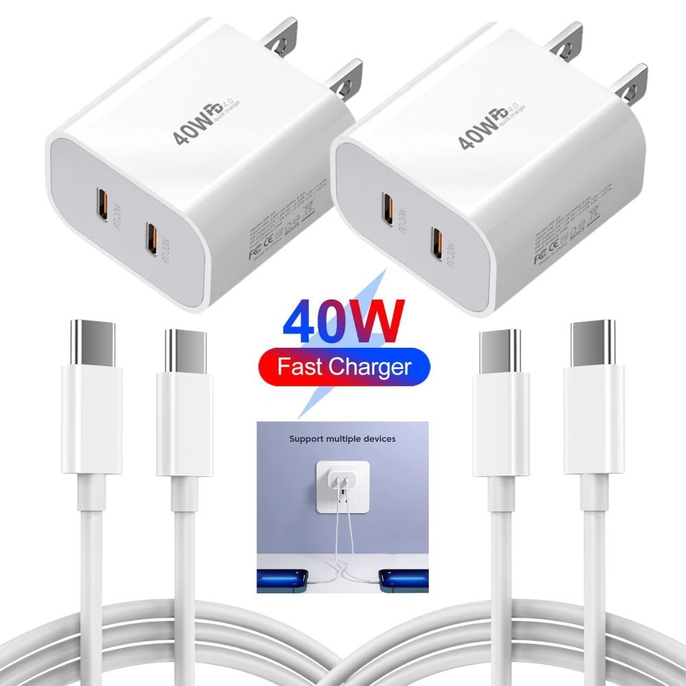 PD 40W USB C Fast Charger Block For Samsung/iPhone 15 16 Pro 17 Air Type C Cable