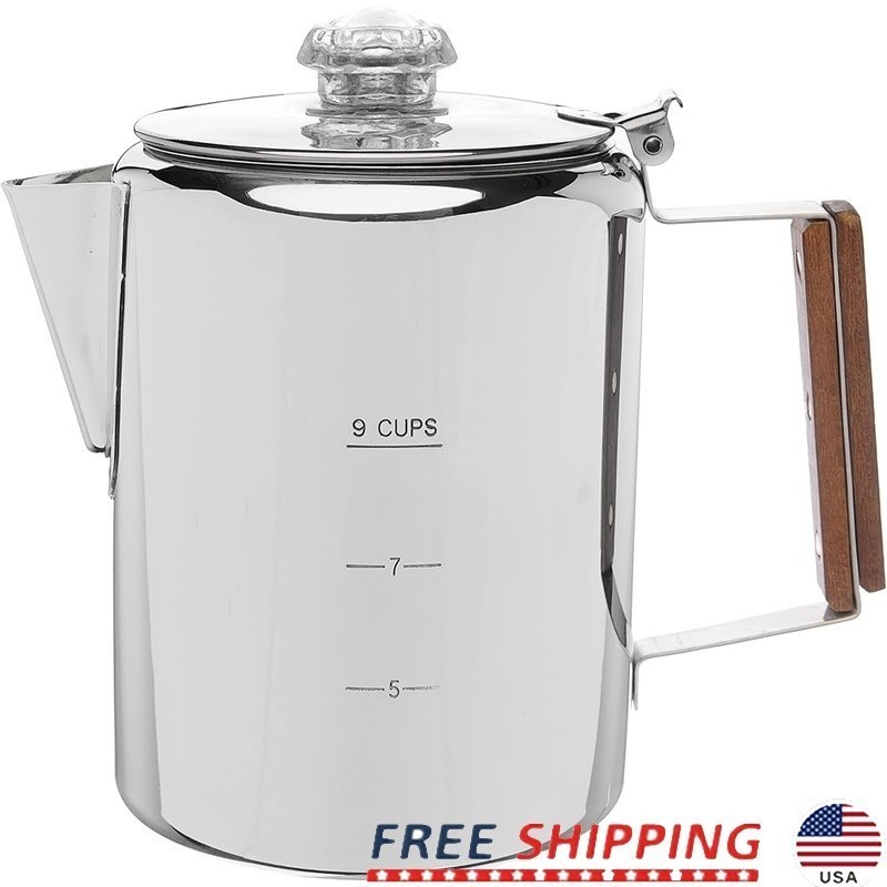 Stainless Steel Percolator Coffee Maker Camping Pot Stovetop Easy Clean Durable