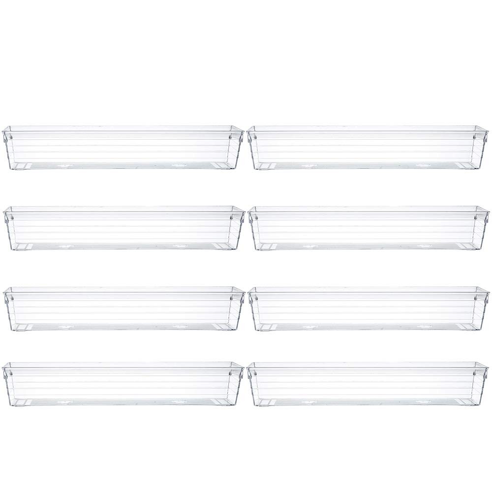 Clear Plastic Drawer Organizer Tray for Vanity Cabinet (12”×3”×2”，Set of 8),S...