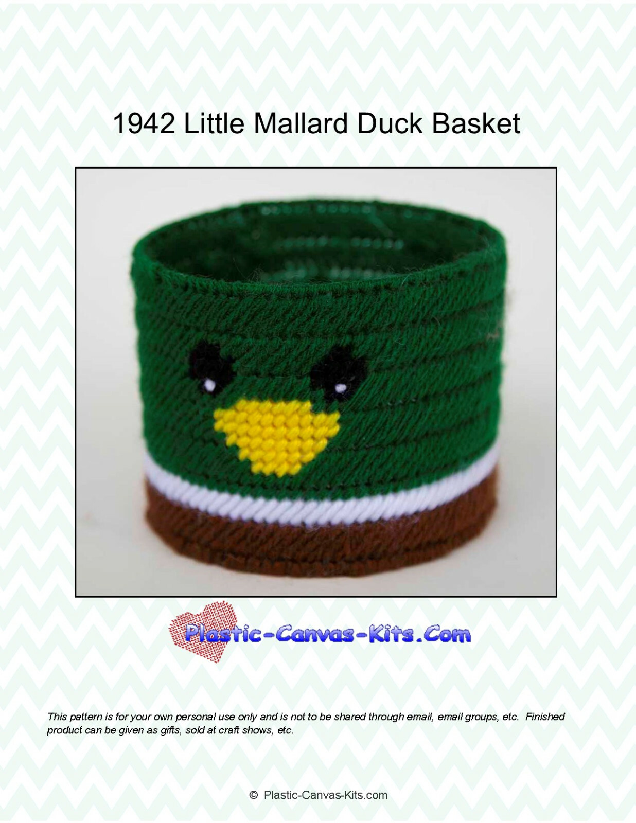 Little Mallard Duck Basket-Plastic Canvas Pattern or Kit