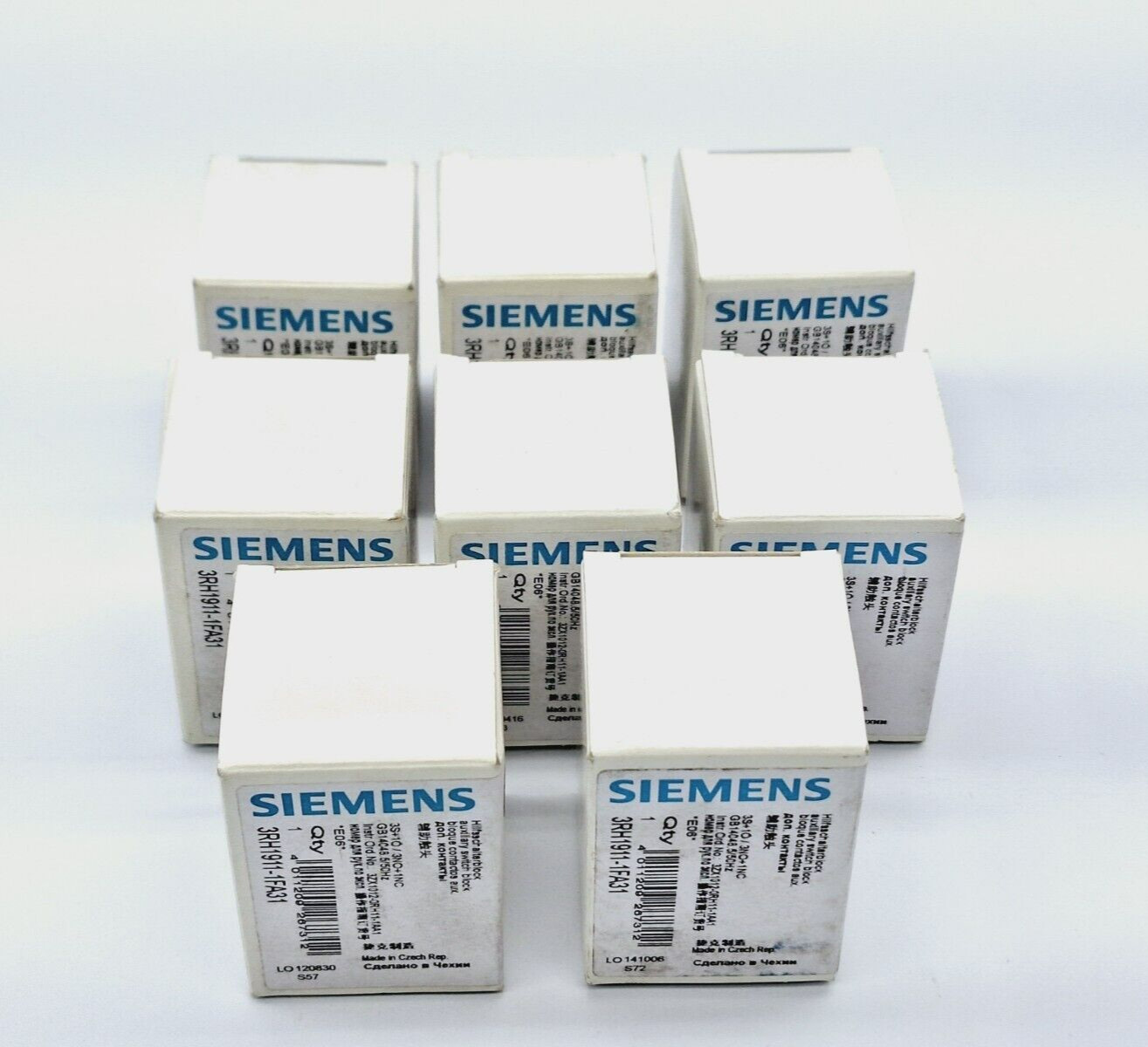LOT OF 8 SIEMENS 3RH1911-1FA31 AUXILIARY SWITCH BOX 50/60Hz 10A 240V