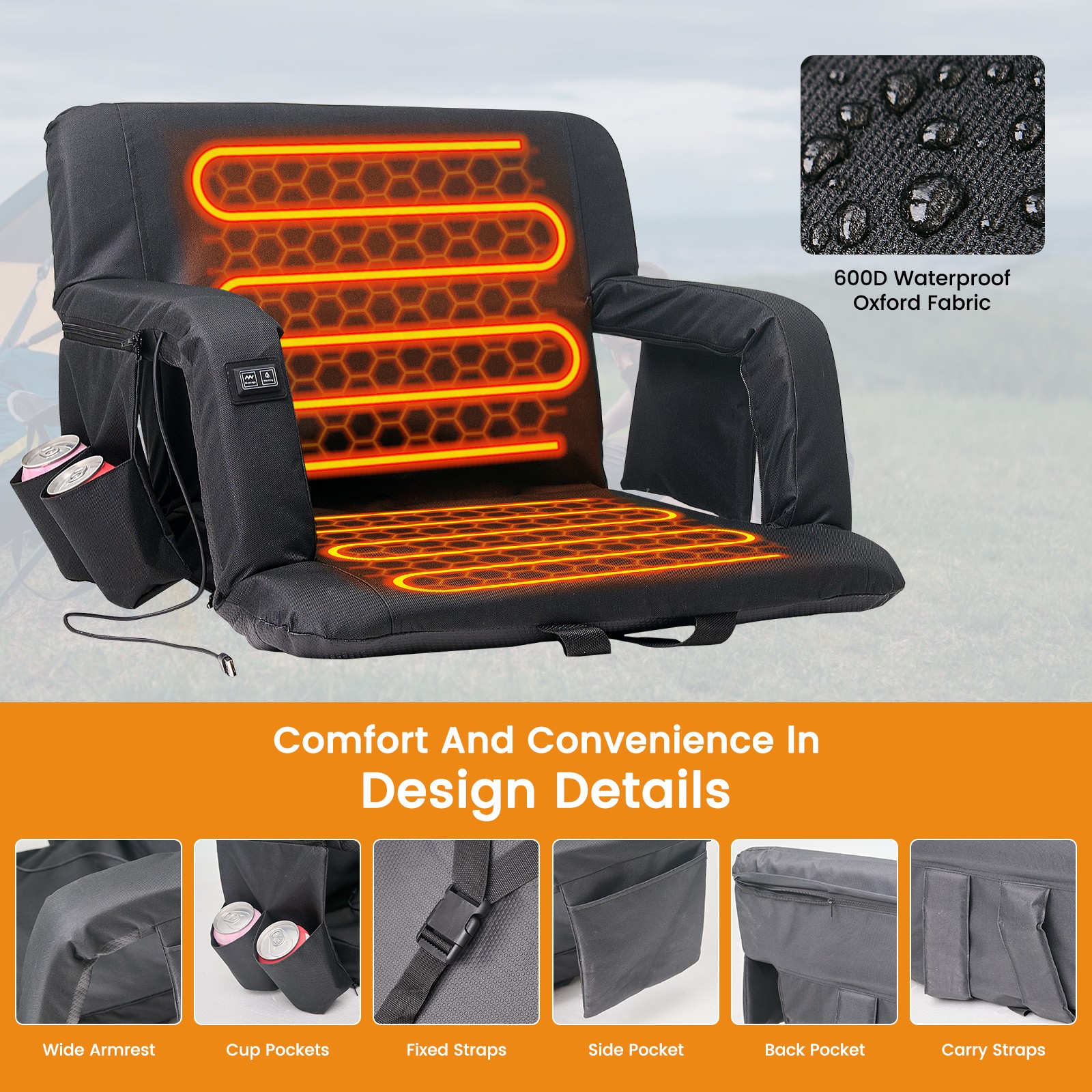 25-Inch Heated Bleacher Seats 2 Pack - Extra Wide Design with Back Support.