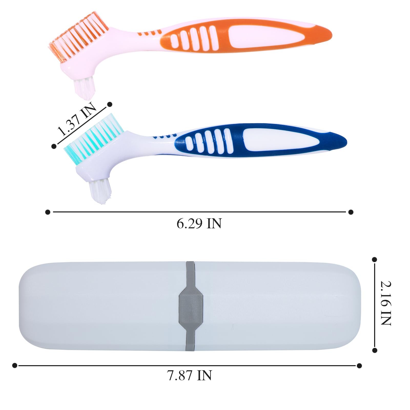2Pcs Denture Brush False Teeth Toothbrush with 1 White Carrying Case, Effecti...
