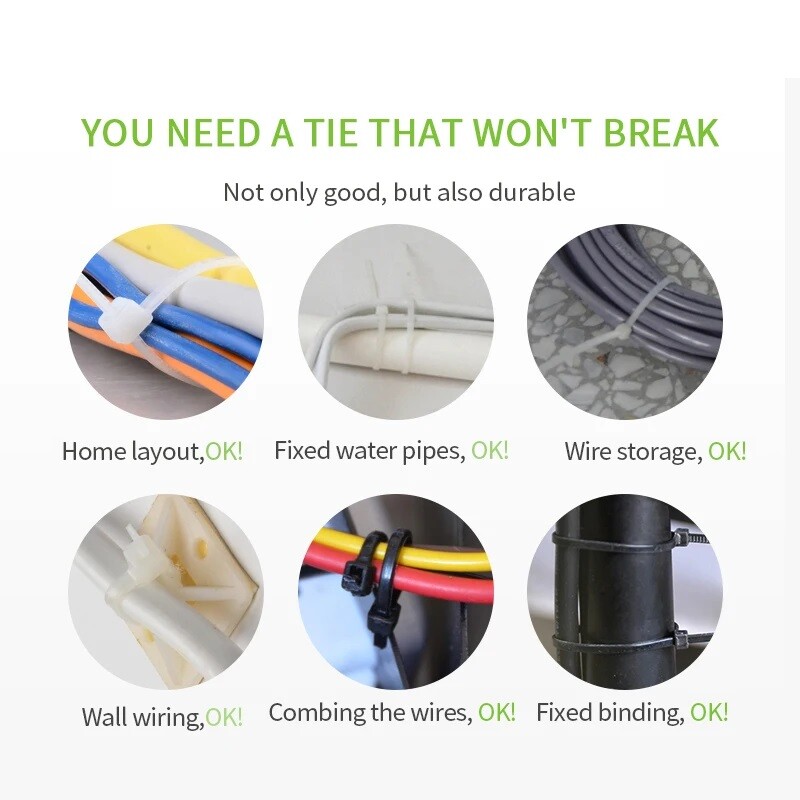 Nylon Cable Zip Ties Self-Locking Cable Wire Resitance Tie Wrap Supply 100Pcs