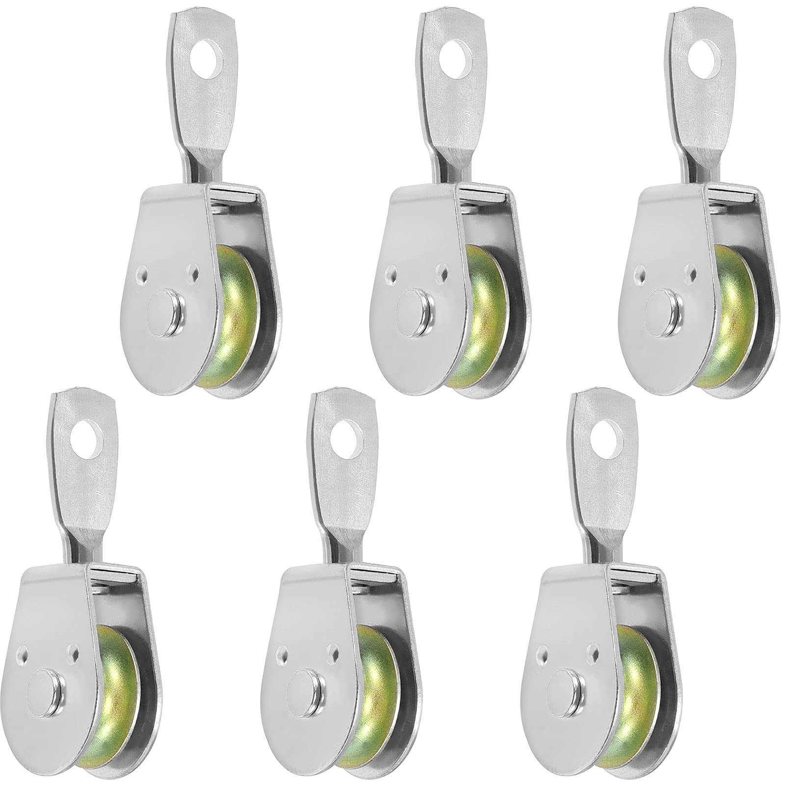 JAPCHET 6 Pack 4 Inch Single Pulley Block, Solid Iron Swivel Pulley Roller Zi...