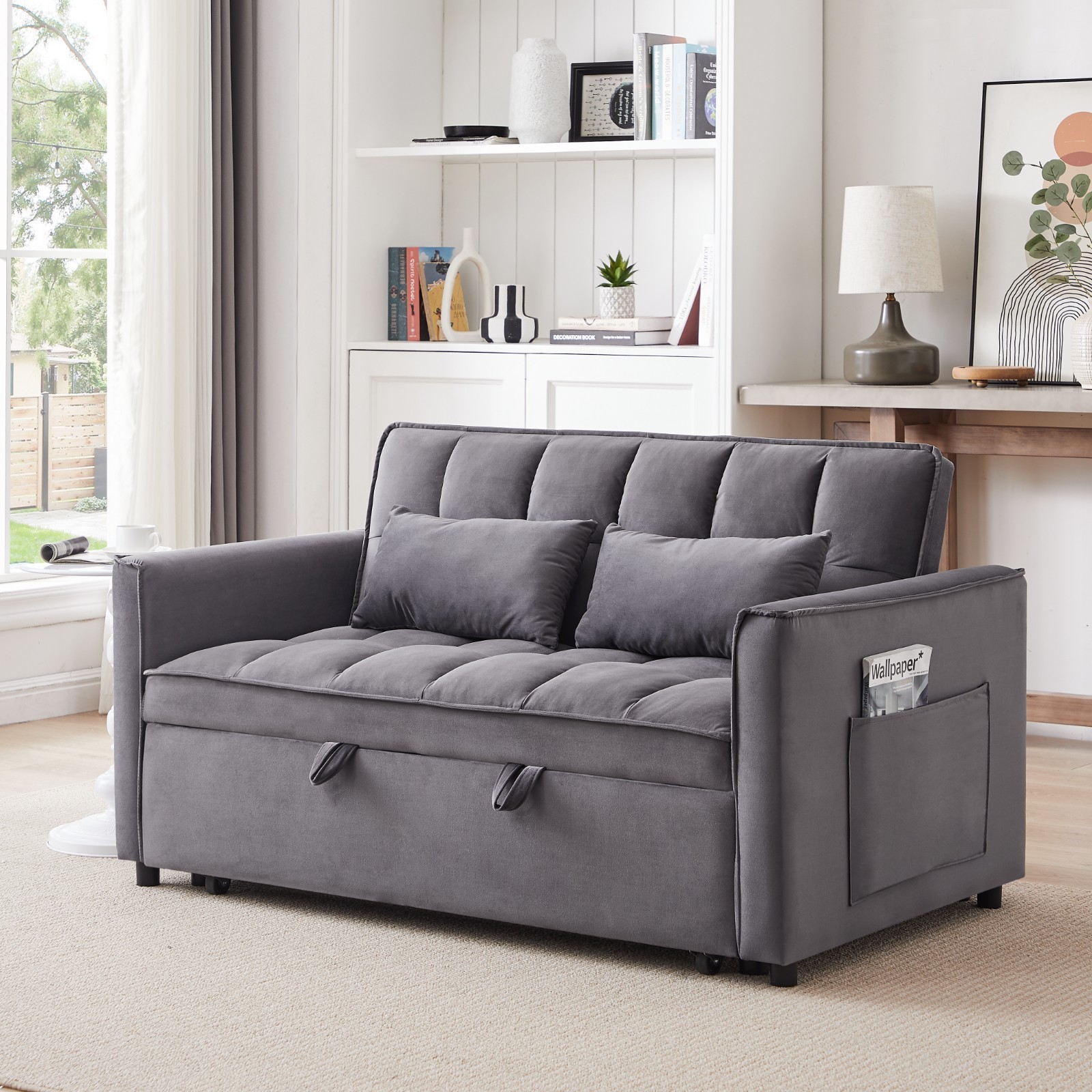3 in 1 Convertible Sleeper Sofa Pull Out Bed Loveseat Couch Adjustable Backrest