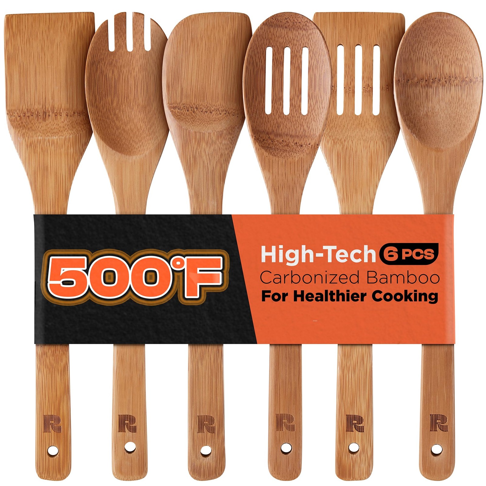 Dark Bamboo Wooden Spoons for Cooking 6Piece, Apartment Essentials Wood Spatu...