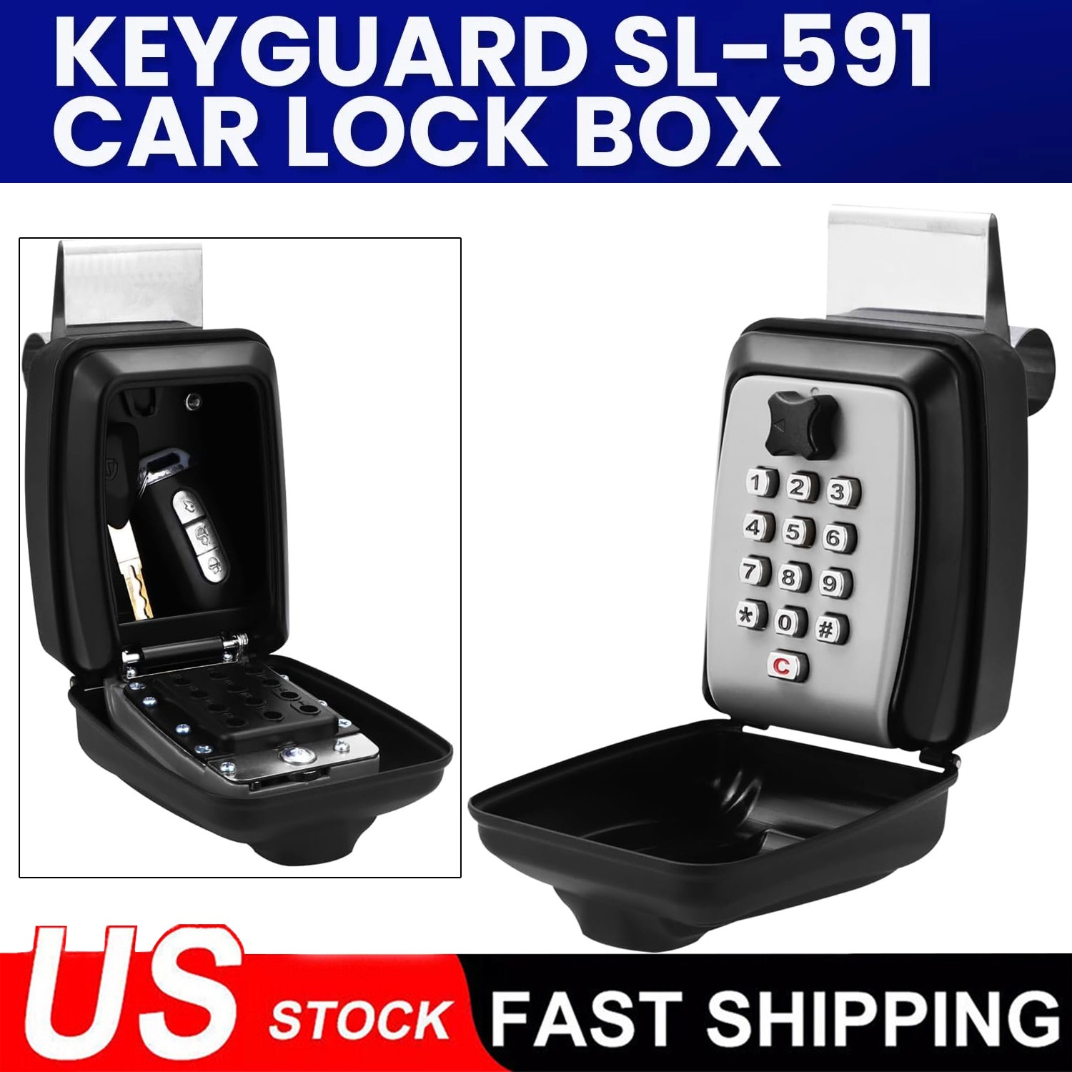 Secure Car Key Lock Box Window Mount Punch Button For Turo Rental Safe Gray