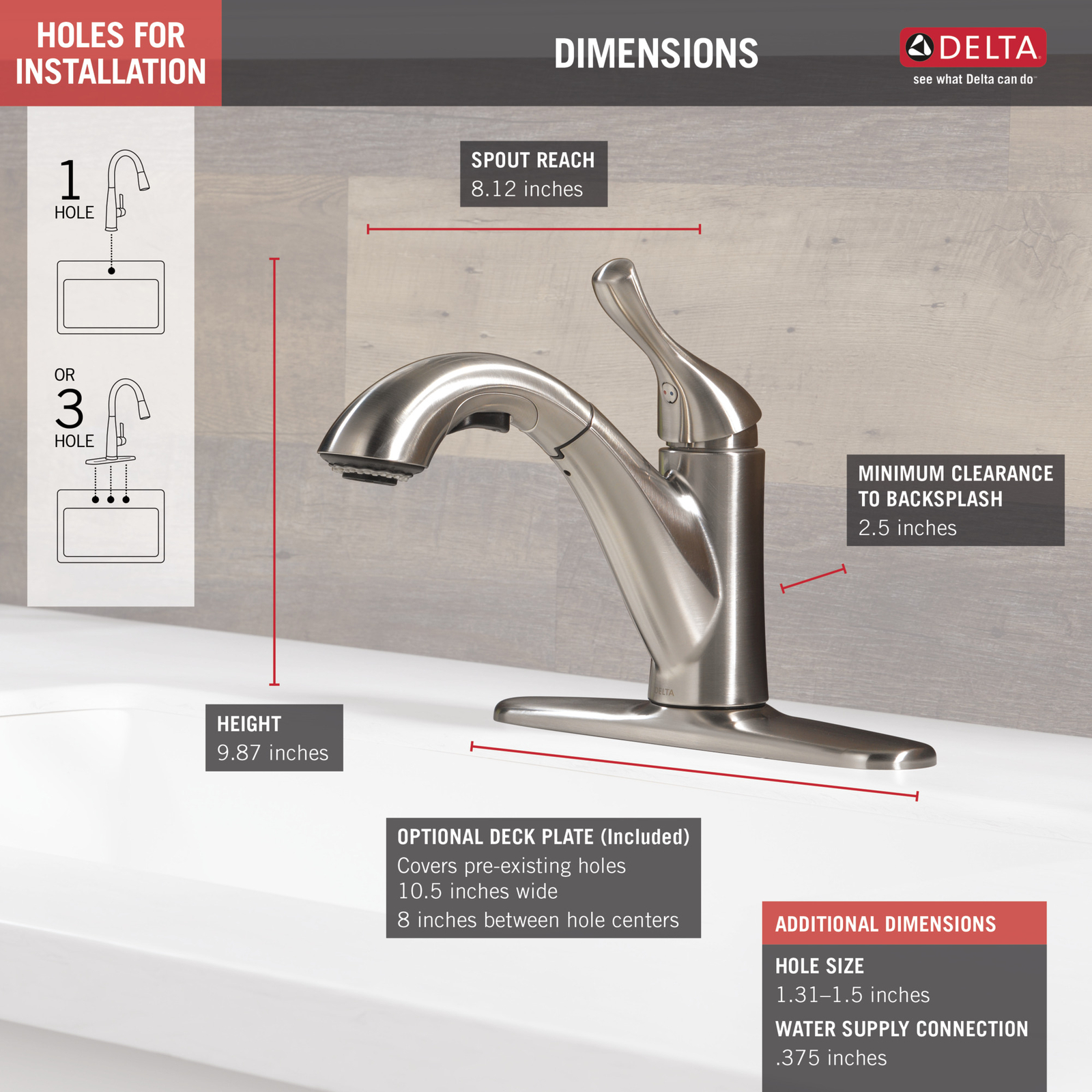 Delta Grant Pullout Kitchen Faucet Stainless-Certified Refurbished