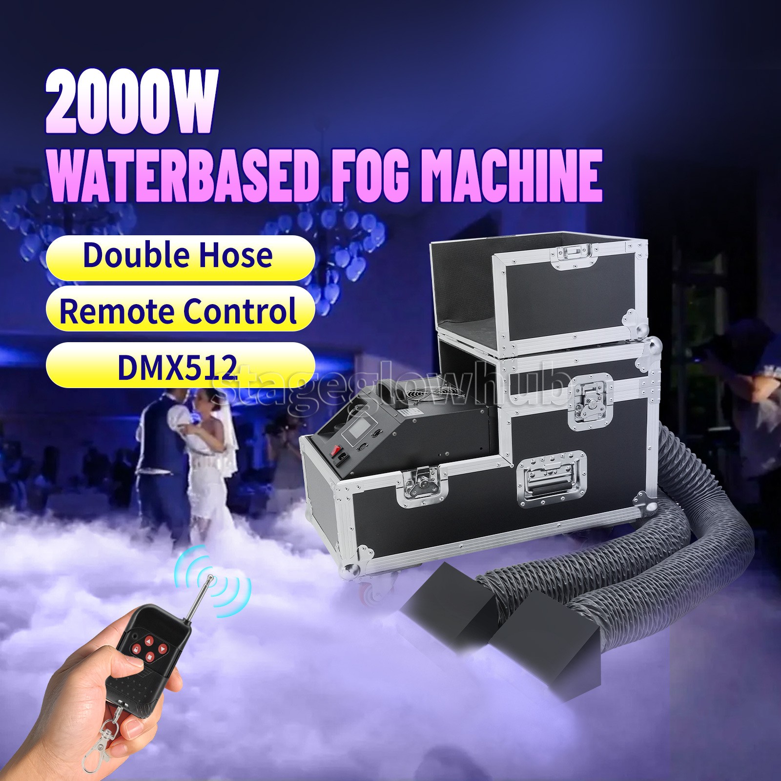 PAIDUN 2000W 2Hose Waterbase Mist Machine Ground Fog Smoke Wedding Party Theater