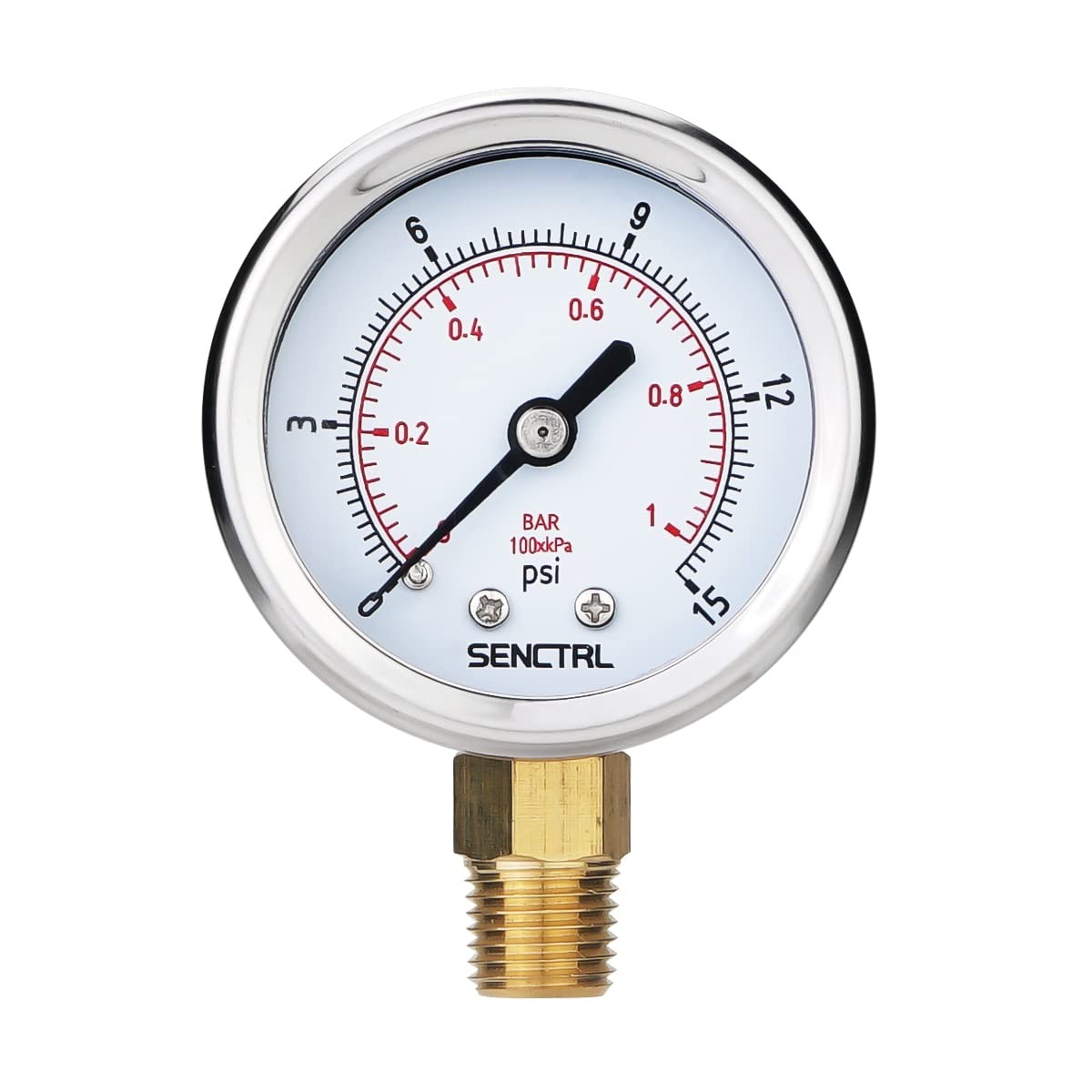 0-15 Psi Low Pressure Gauge, 2" Dial Size, 1/4 Npt Lower Mount, 0-15Psi