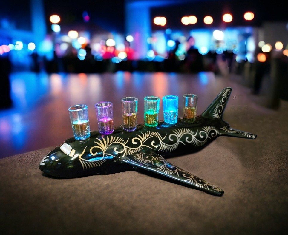 Black Fiberglass airplane Tasting Flight Tray with LED lights