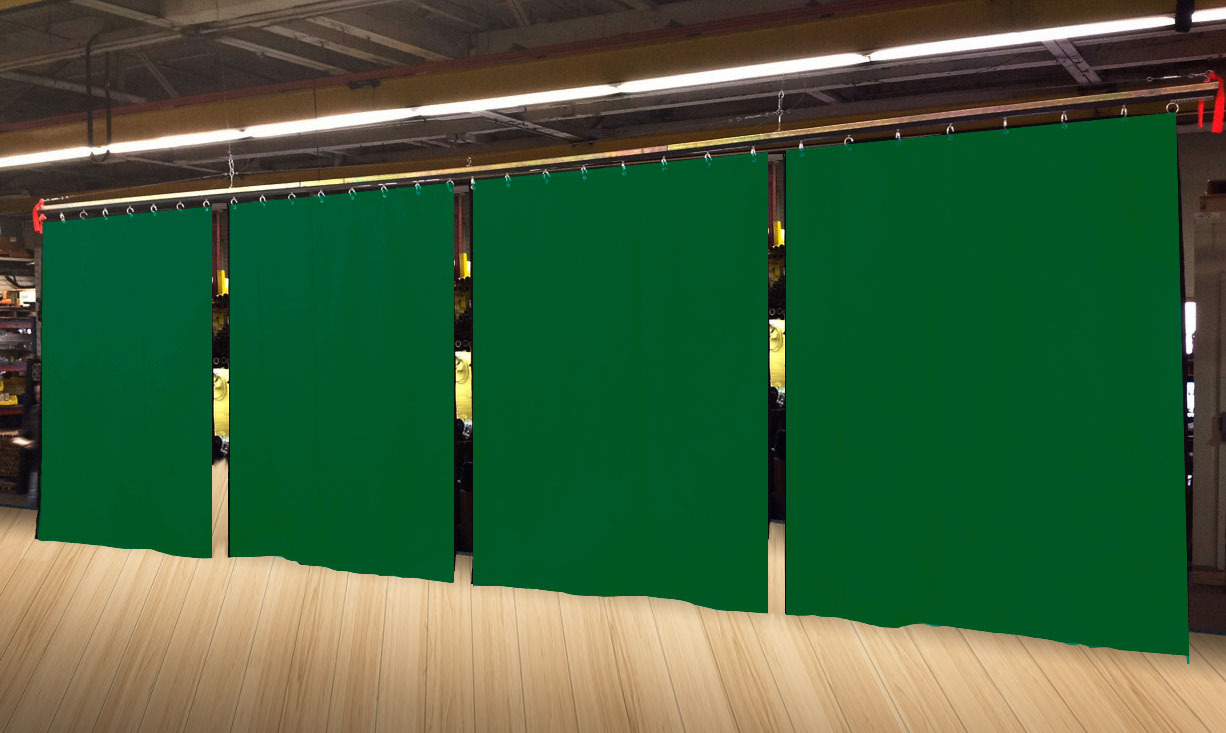 Lot of (4) Economy Hunter Green Curtain Panel/Partition 10 H x 4½ W, Non-FR