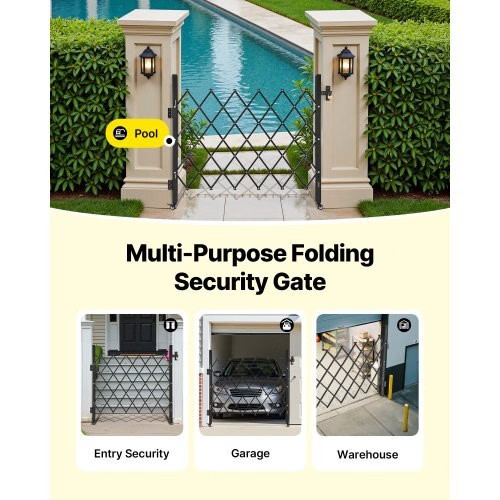 Single Folding Security Gate, Lockable Scissor Gate with 360?° Swivel Caster
