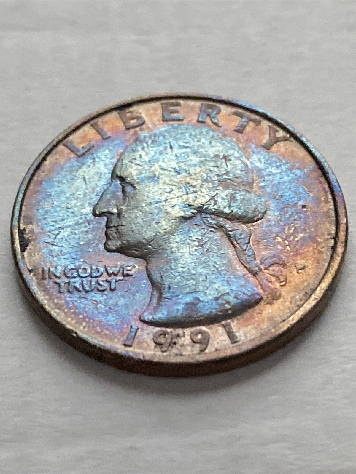 1991 P Washington Quarter Actual Coin Stunning Exquisite Blue Tone! TK4857*