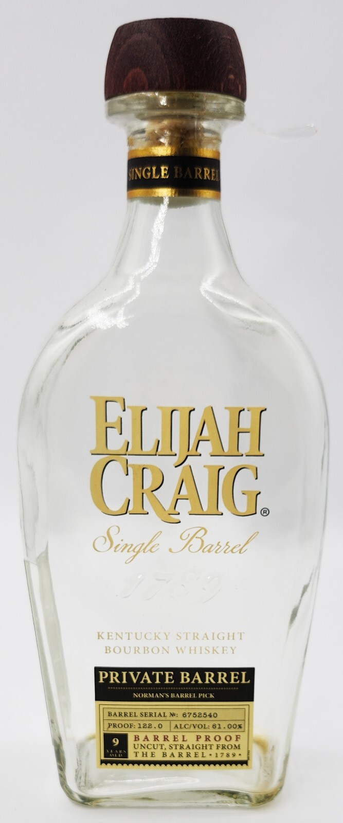 Empty Elijah Craig Single Private Barrel Kentucky Straight Bourbon Bottle 750 mL