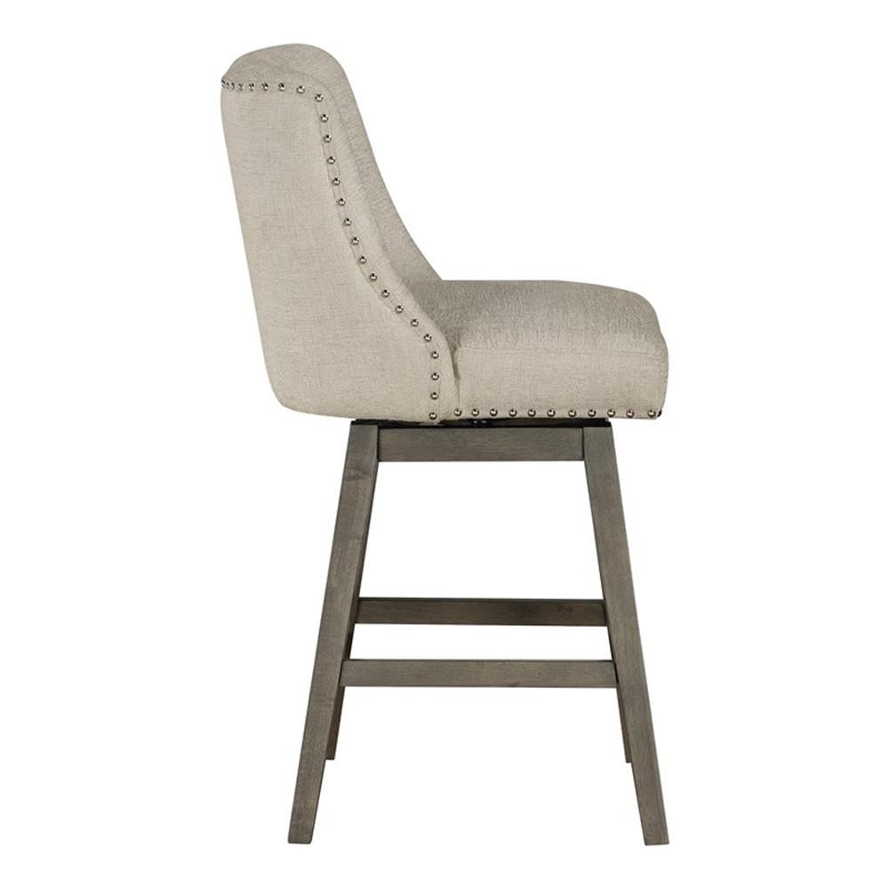 Home Square 26" Swivel Counter Stools in Beige Fabric with Gray Legs (Set of 2)