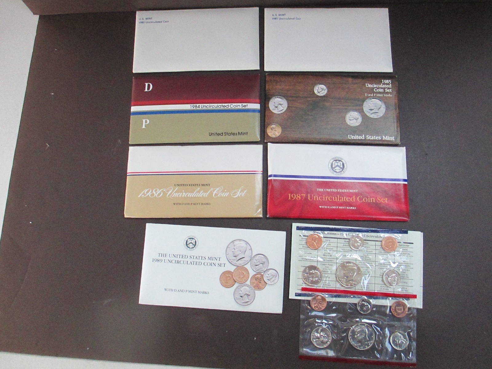 7---1980-1989 US Mint Sets In Original Mint Envelopes W/COA