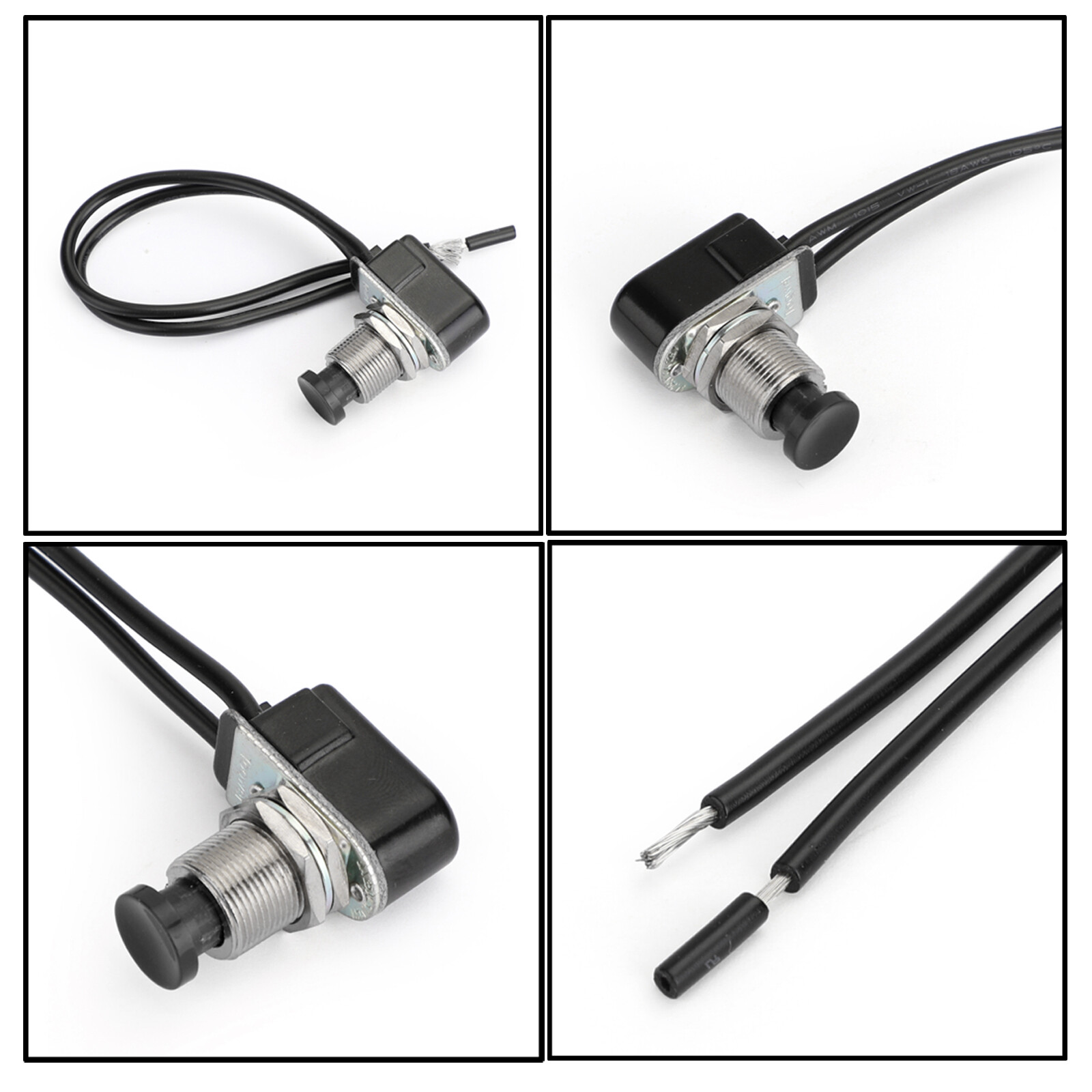 5pc Normally Open Momentary Self-resetting Push Button Reset Switch w/Wire Black