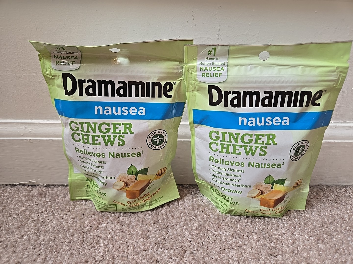 80 ct Dramamine Nausea Relief Ginger Chews 2x 40 Soft * SEALED Exp 3/2026