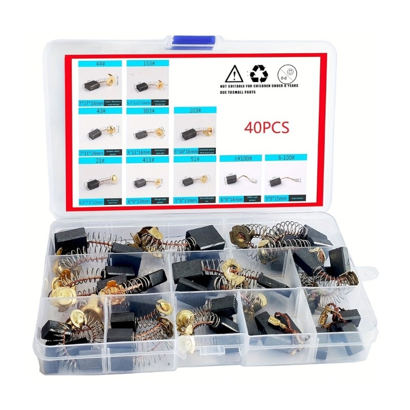 Pack of 40 Electric Carbon Brush Set Power Tool Repair 10 Sizes for Drills