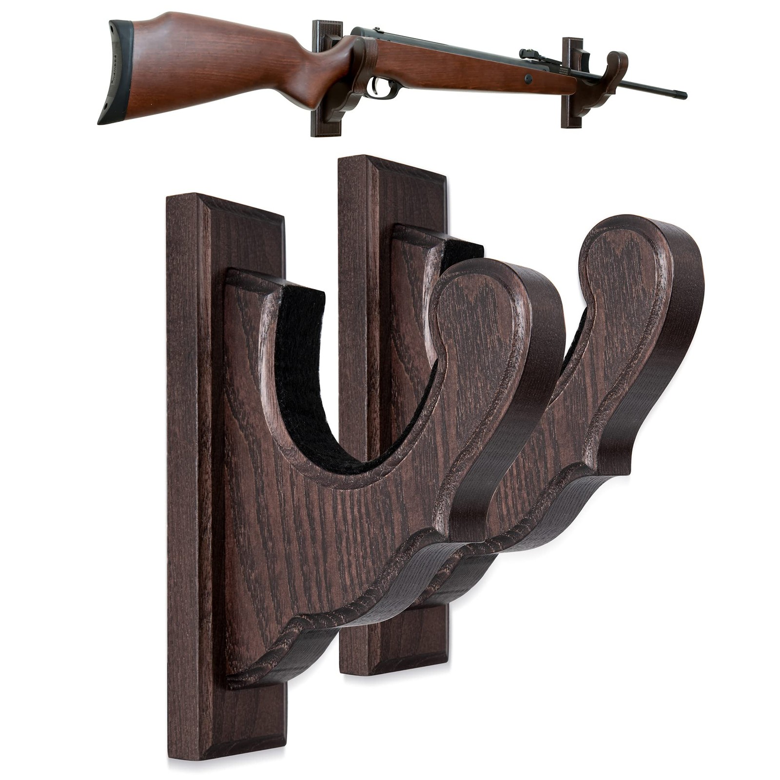 Wooden Gun Holder Wall Mount, Wenge Hardwood, Wall Mount 17x12x4.5cm K...