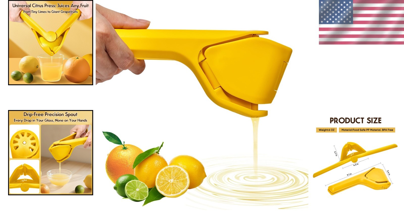 Compact Handheld Lemon Juicer for Effortless Juice Extraction - 8.66” Yellow