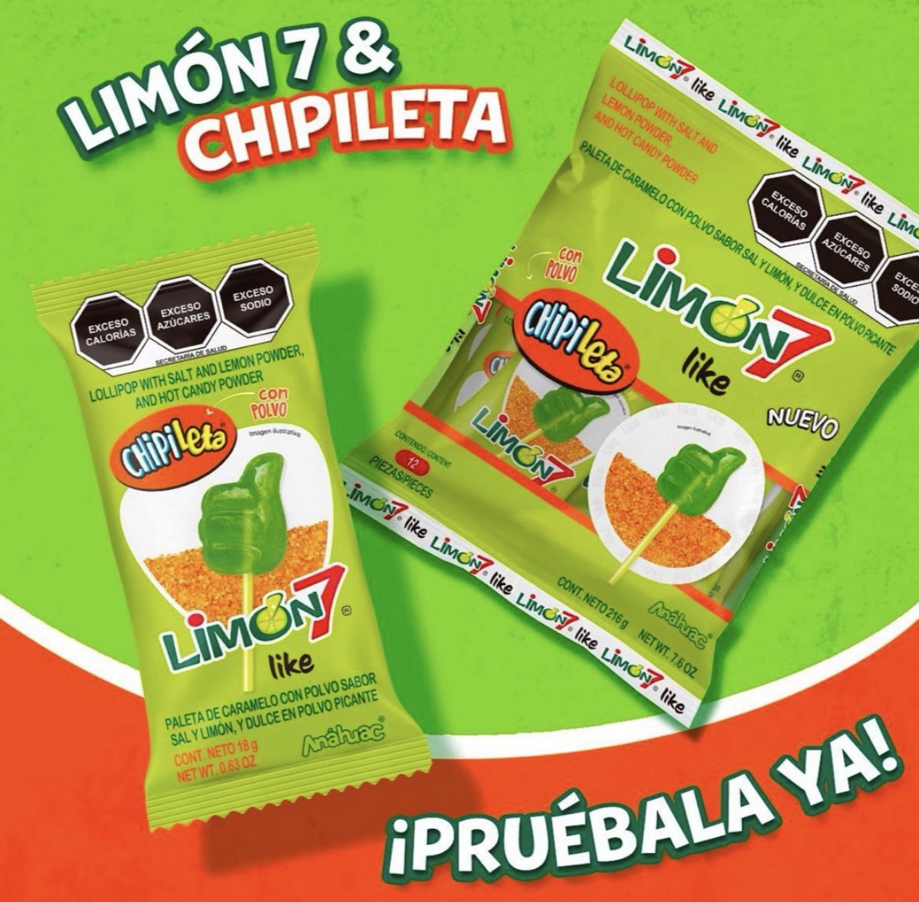 Limon 7 Like Chipileta Lollipop 12 Pieces with Salt, Lemon & Hot Powder Candy