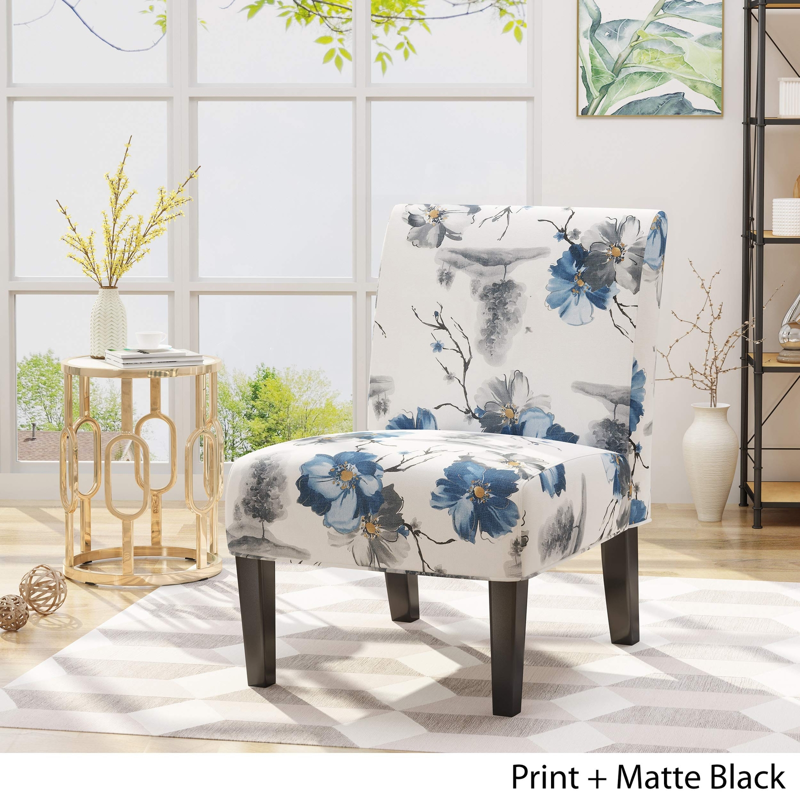 Christopher Knight Home Kendal Traditional Fabric Accent Chair Print Matte Black
