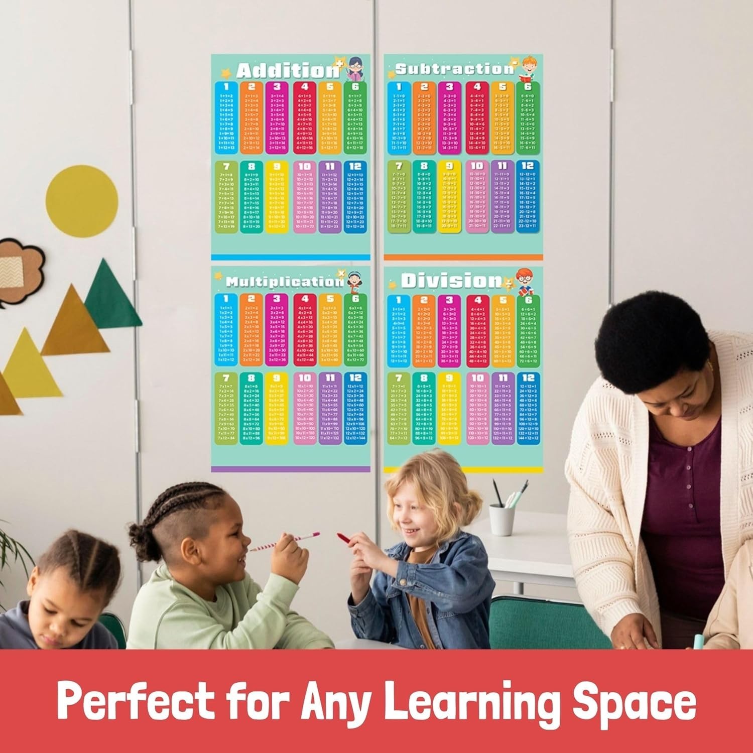 Bright and Fun Math Posters: 17"x22" Charts for Addition, Subtraction & More