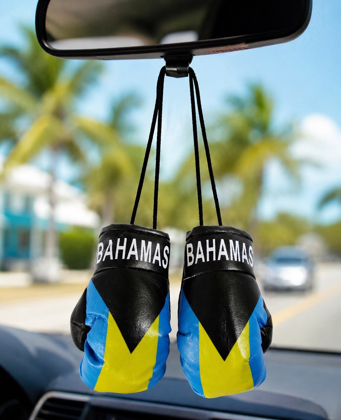 Mini Bahamas Rico Boxing Gloves Car Rearview Mirror Hanging Ornament Accessory