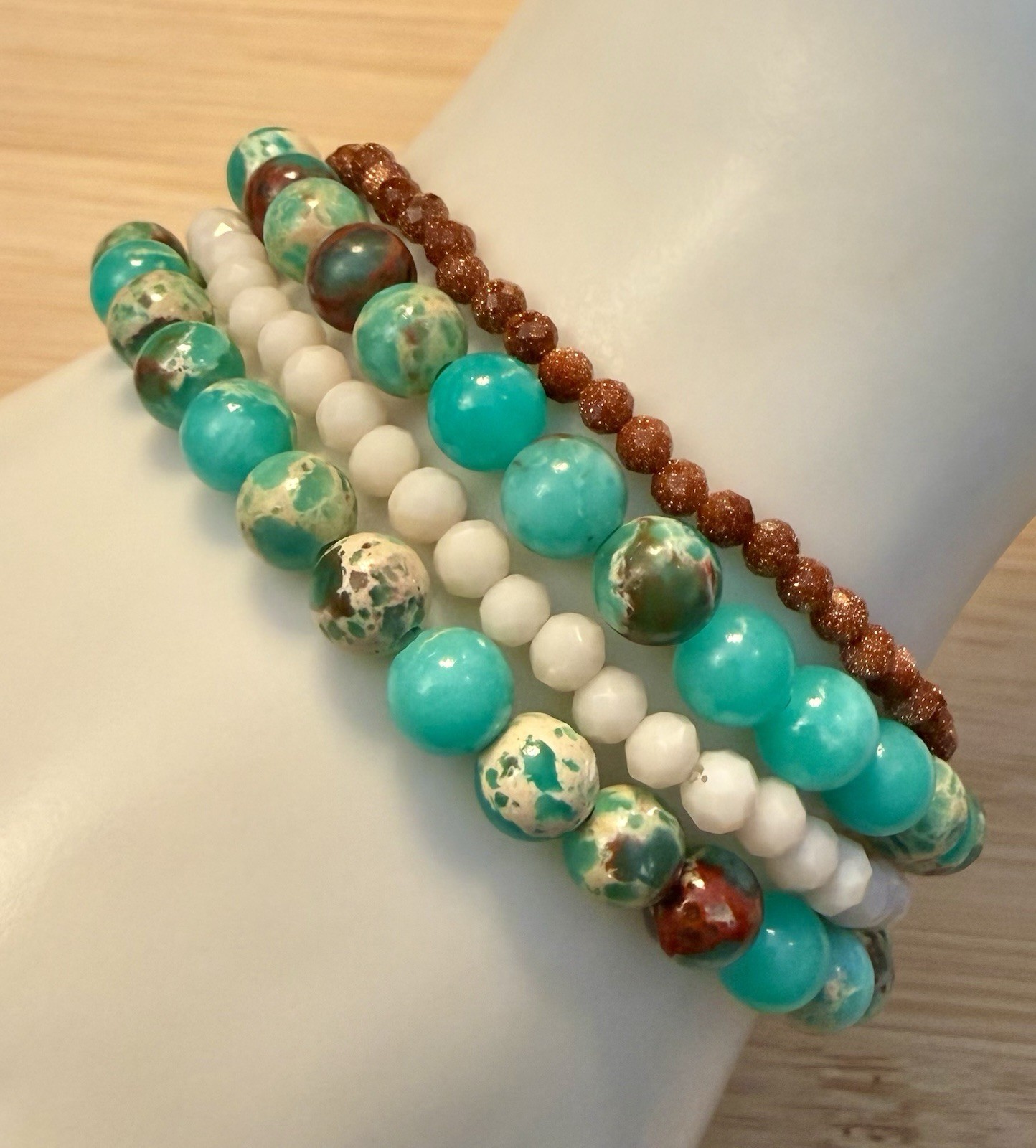 7” Sea Sediment Jasper Stretch Bracelet Set